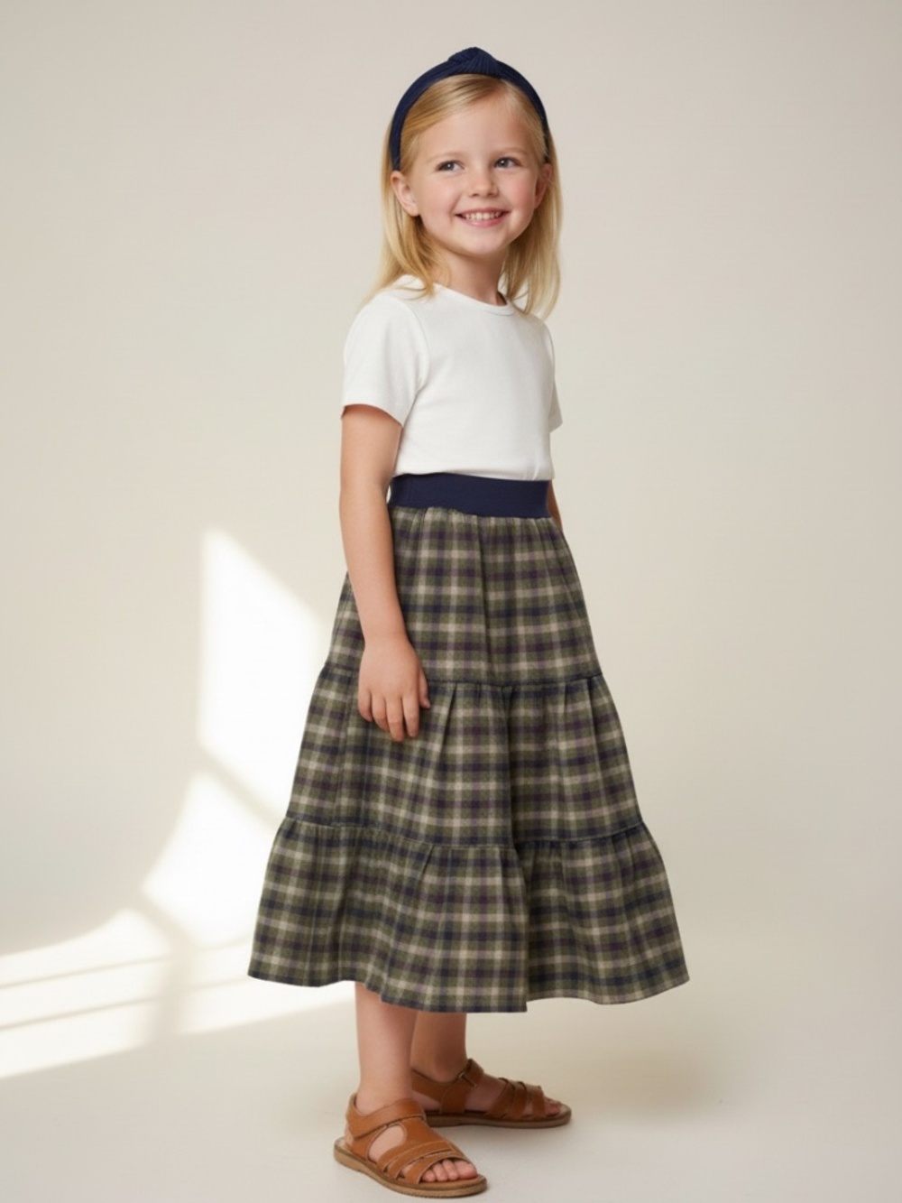 Skirt Girl 5 Midi Checks Multicolor Ruffle Tier Cotton Preppy Mom and Pop's Kids